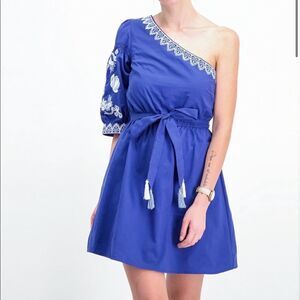 Whyte Eyelash Blue Embroidered Puff Sleeve Dress